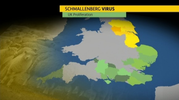Areas in green show counties hit by the virus