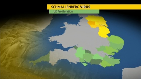 Areas in green show counties hit by the virus