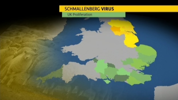 Areas in green show counties hit by the virus