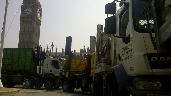 Skip lorries protest at Westminster