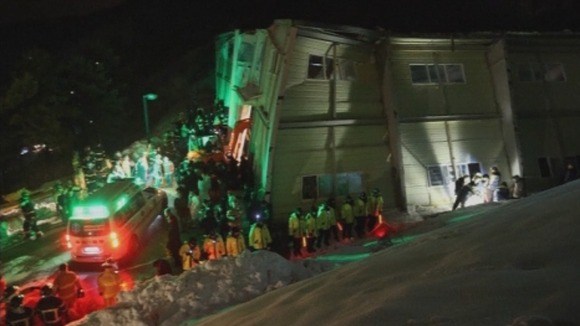 The scene following the building collapse in Gyeongju, South Korea.