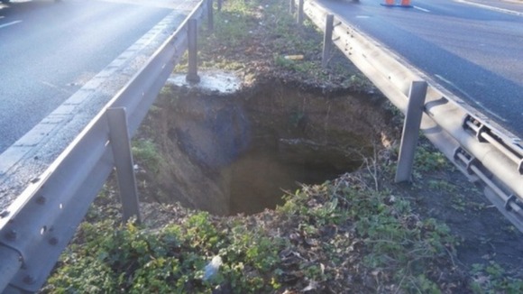 A sinkhole also opened up in the central reservation of the M2 in Kent.