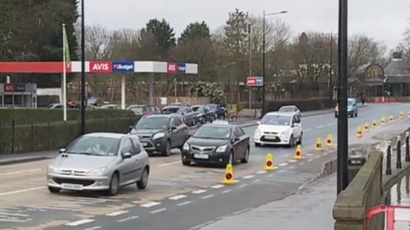 Traffic heading away from Hylton Road in Worcester, which is now open