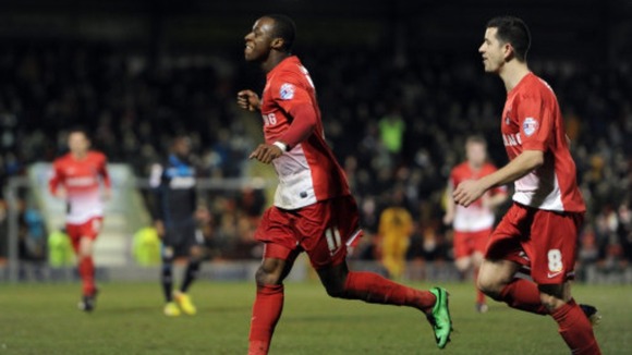 Leyton Orient's Moses Odubajo celebrates scoring the opening goal against Stevenage.