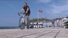 A cyclist on Aberystwyth seafront
