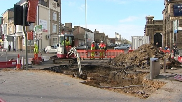 A mystery hole developed in Lowestoft town centre.