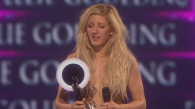 Ellie Goulding picks up the Brit Award for British Female Solo Artist.