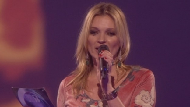 Kate Moss collected the Brit Award on David Bowie's behalf.