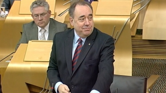 First Minister Alex Salmond inside the Scottish Parliament today.