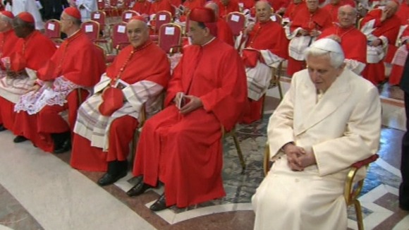 Pope Benedict sat in the front row at the ceremony in the Vatican.