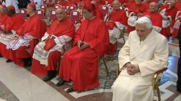 Pope Benedict sat in the front row at the ceremony in the Vatican.