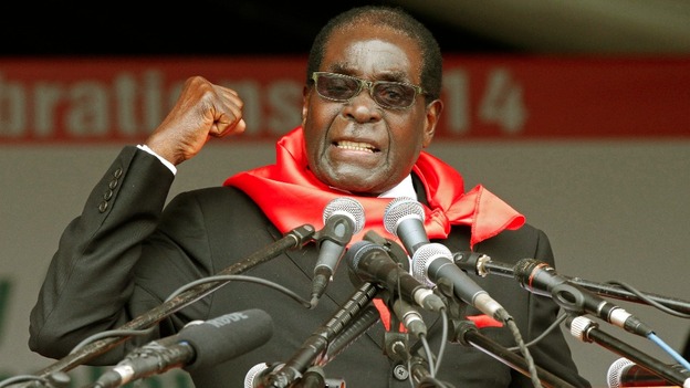 Zimbabwe President Robert Mugabe addresses his supporters.
