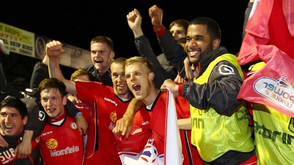 Crewe Alexandra players cheering win at Southend