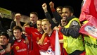 Crewe Alexandra players cheering win at Southend