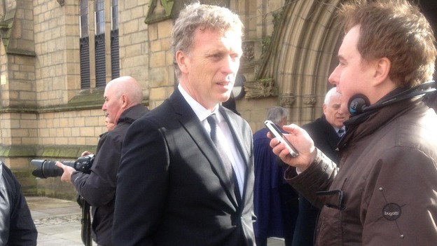 David Moyes, formerly manager of Preston, speaks to the media outside Preston Minster