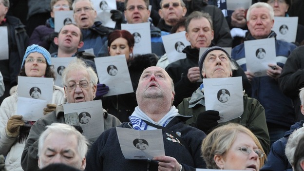 Fans sing along during the service which was broadcast live to fans at Deepdale