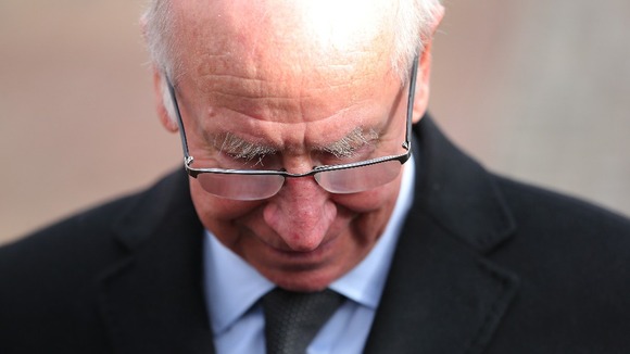 Sir Bobby Charlton, who played alongside Sir Tom for England, outside Preston Minster