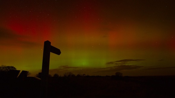 Aurora Borealis at Holy Island Causeway at around 8pm last night.