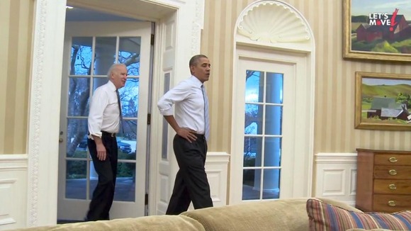 The president looks a little worn out after his workout