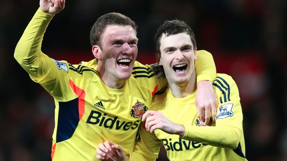 Adam Johnson (right) celebrating semi-final win over Manchester United.
