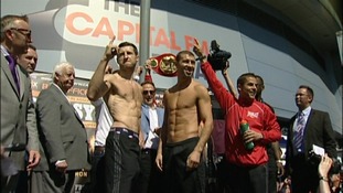 Carl Froch and Lucian Bute at the weigh in