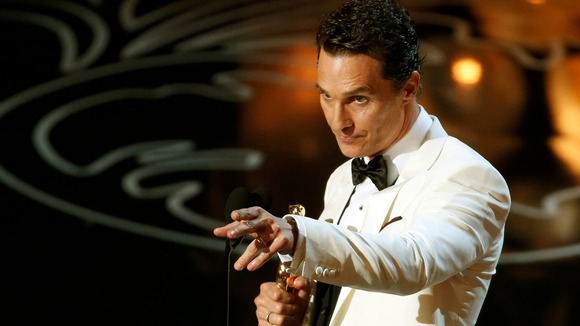 Matthew McConaughey celebrates his win for Dallas Buyers Club.
