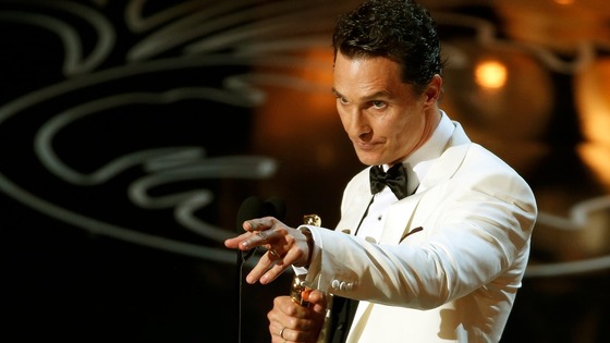 Matthew McConaughey celebrates his win for Dallas Buyers Club.