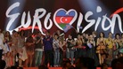  Winning contestants celebrate on stage after the first semi-final of the Eurovision song contest in Baku