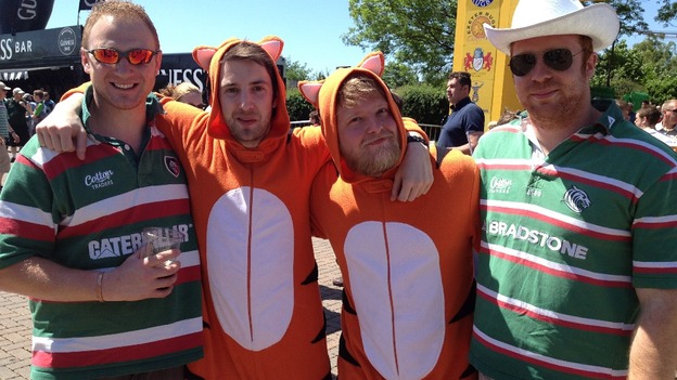 Leicester Tigers fans dressed as tigers