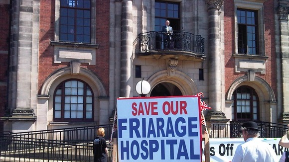 Foreign Secretary William Hague addresses those marching to save the Friarage Hospital in Northallerton