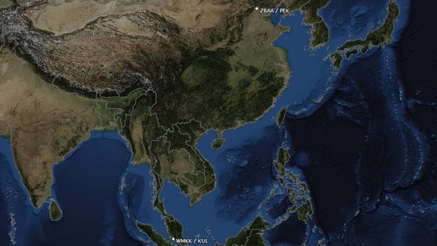 A map shows the intended flight path of Malaysia Airlines flight MH370