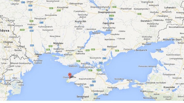 Chernomorskoye depicted on the map with an 'A'