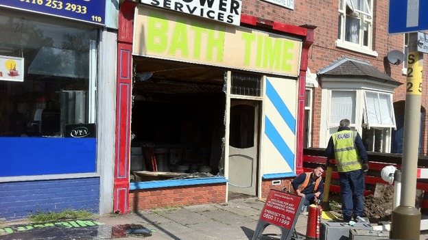 Fire damaged shop below flat in leicester