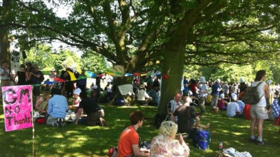Protestors gather in park at Harpenden