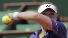 Britain's Elena Baltacha is knocked out of French Open tennis tournament.