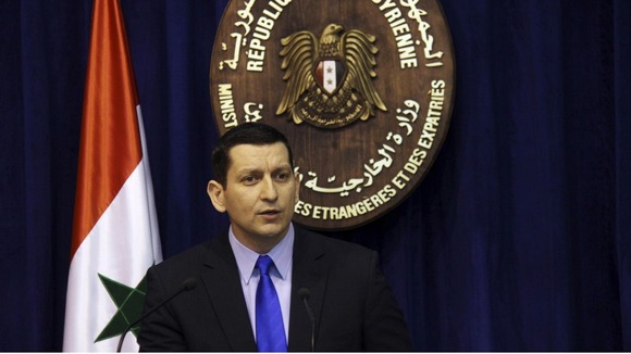 Syria's foreign ministry spokesman Jihad Makdissi at a news conference in Damascus today