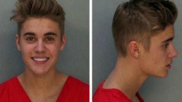 Justin Bieber's mugshot after being arrested on DUI charges in Miami.