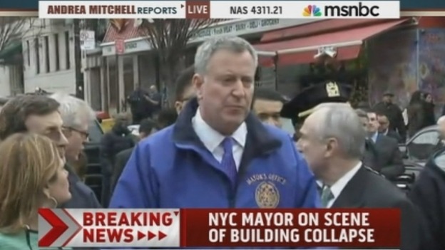 New York Mayor Bill de Blasio at the scene of the explosion.