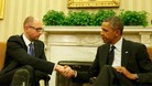 Ukrainian Prime Minister Arseniy Yatsenyuk and US President Barack Obama in the Oval Office.