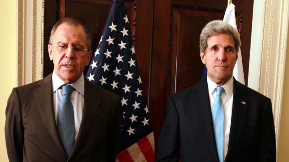 Russian Foreign Minister Sergei Lavrov with US Secretary of State John Kerry.
