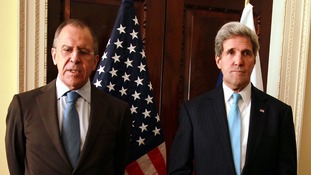 Russian Foreign Minister Sergei Lavrov with US Secretary of State John Kerry.