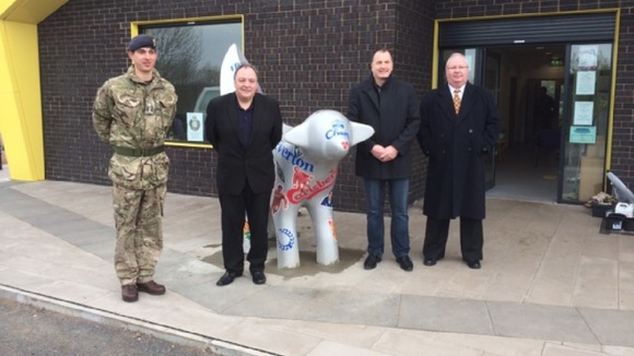 Rhys's father Stephen with those involved in the project