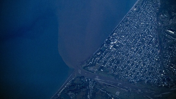 Black Sea, Aerial view over polluted waters.