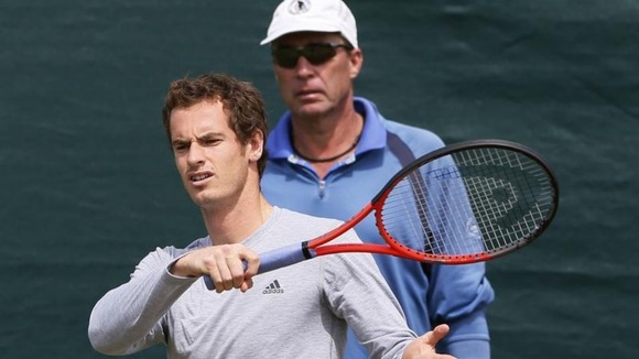 Andy Murray of Britain trains, with his coach Ivan Lendl