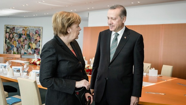 Angela Merkel with Turkish PM Recep Tayyip Erdogan, who has vowed to 'wipe out' Twitter in his country.