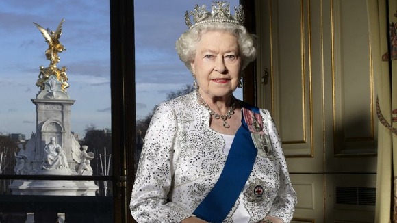 Official portrait of The Queen taken in the Centre Room in Buckingham Palace in December 2011