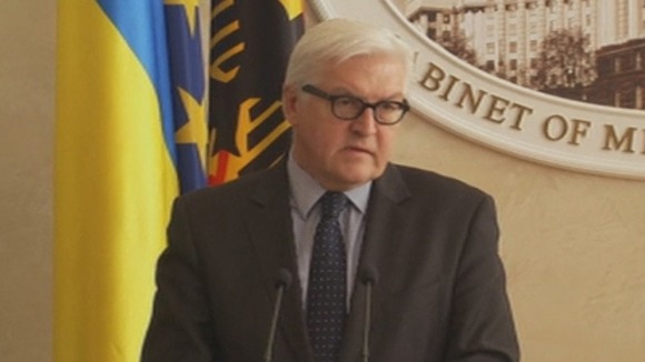German Foreign Minister Frank-Walter Steinmeier speaking in Ukraine's capital Kiev.