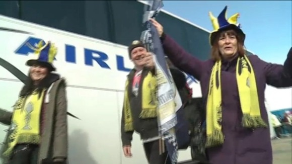 Gosport Borough fans are decked out in team colours, ready to support their side in this afternoon's FA Trophy final.