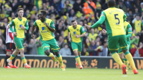 Alex Tettey celebrates his fantastic strike against Sunderland.