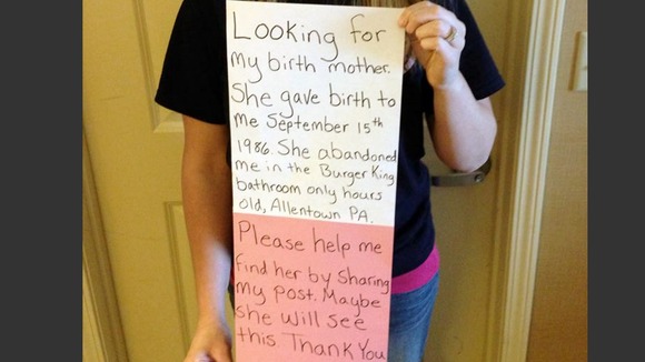 The message reads: "Please help me find her by sharing my post. Maybe she will see this."